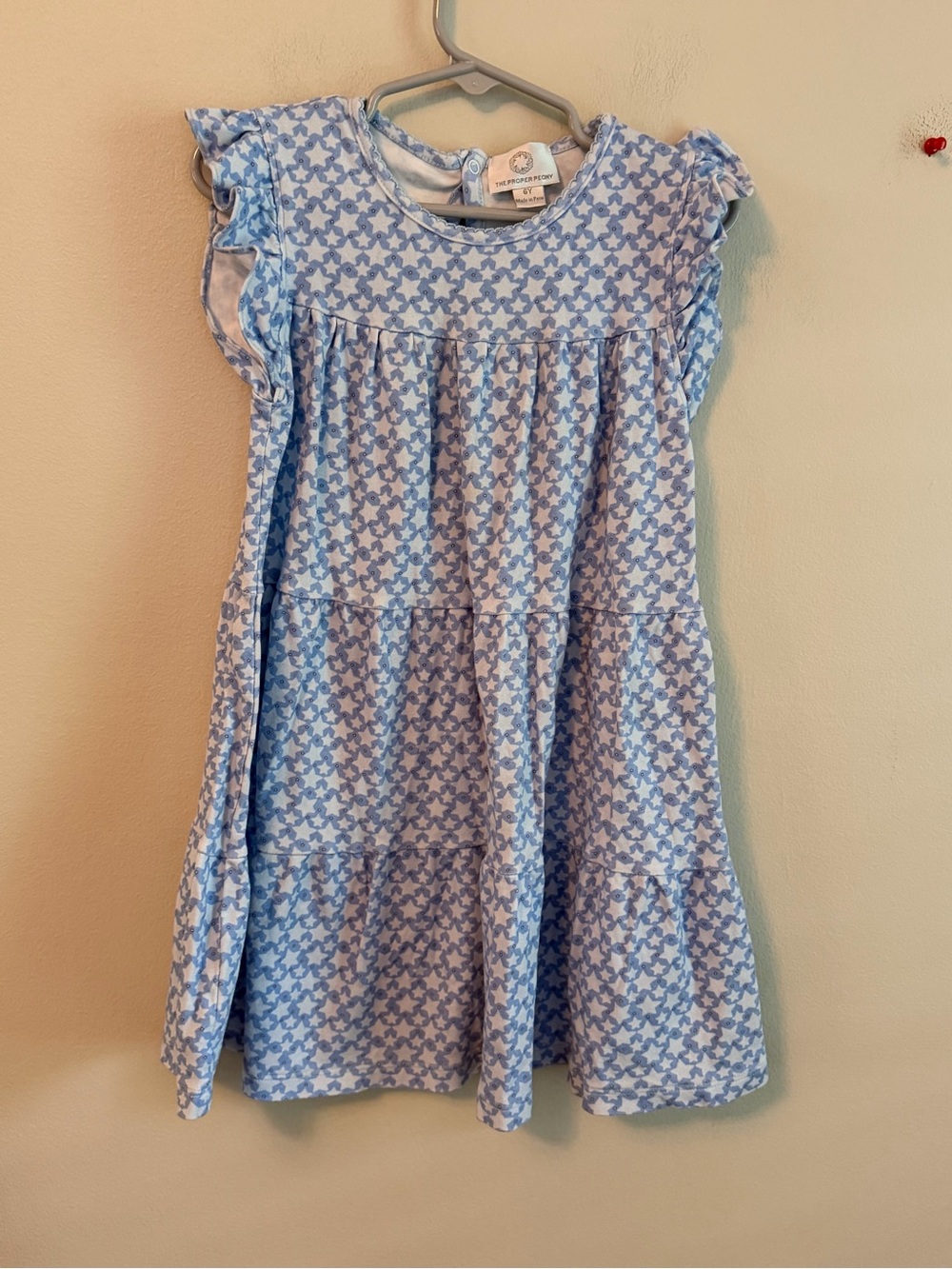 The Proper Peony Blue Star-Print Ruffle Sleeve Kids Dress